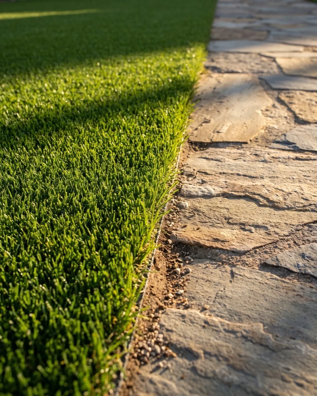Turf meeting a flagstone path