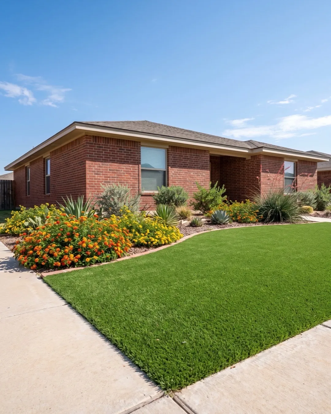 Small front lawn in artificial turf
